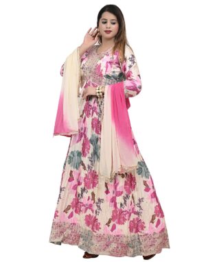 Cream Floral Anarkali