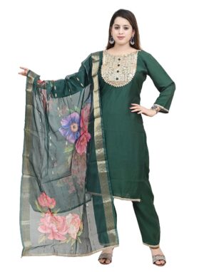 Green Floral Dupatta Straight Suit