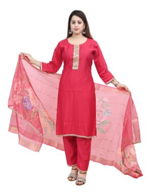 Pink Floral Dupatta Straight Suit