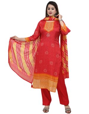 Red dot Bandhani 3 set Suit
